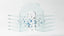 Abstract layered glass cross-section of a cell membrane with small blue and silver spheres passing through a central gateway, on a clean white background